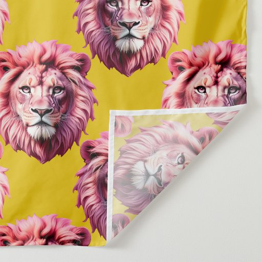 Pink Lion Head Animal Pattern Design Yellow  Fabric