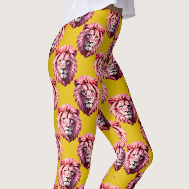 Pink Lion Head Animal Pattern Design Yellow  Leggings (Creator Uploaded)