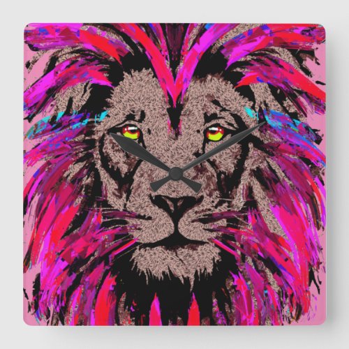 Pink Lion Head _ Lion Face Portrait Drawing Therma Square Wall Clock