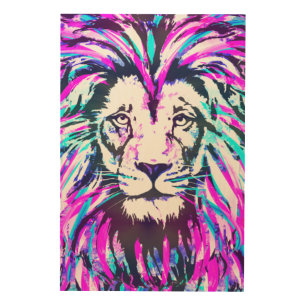 Pink Lion Head - Wildlife Big Cats Wood Wall Art