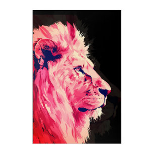Pink Lion Majesty on Black Canvas Acrylic Print