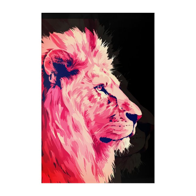 Pink Lion Majesty on Black Canvas Acrylic Print (Front)