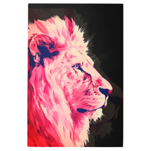 Pink Lion Majesty on Black Canvas Metal Print
