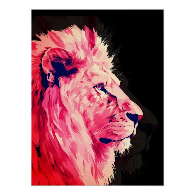 Pink Lion Majesty on Black Canvas Poster (Front)