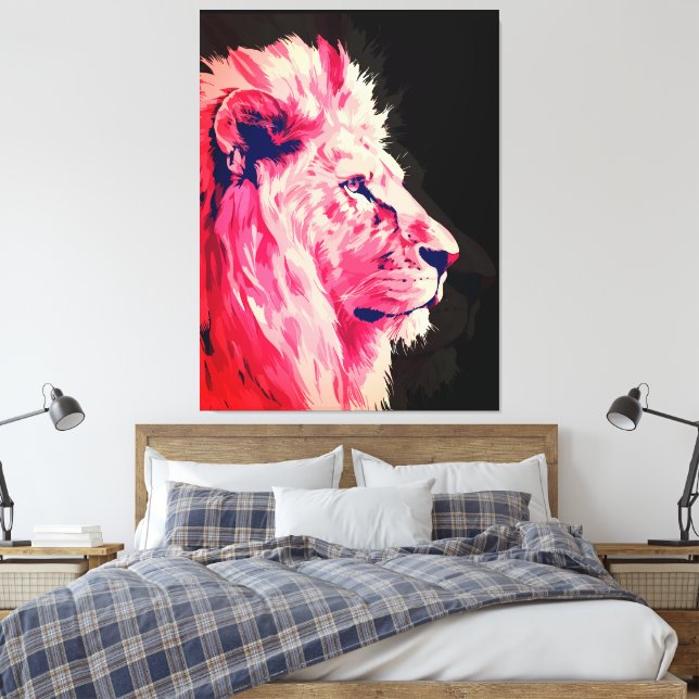 Pink Lion Majesty on Black Canvas Print (Insitu(Bedroom))