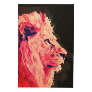 Pink Lion Majesty on Black Canvas Wood Wall Art