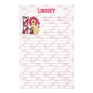 Pink Lion Mongram "L" Lined Stationery