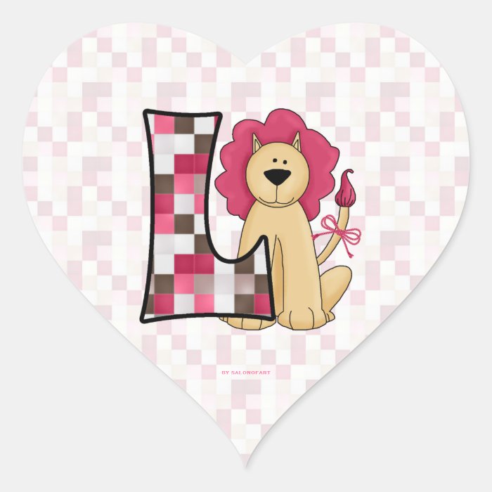 Pink Lion Monogram "L" Heart Stickers