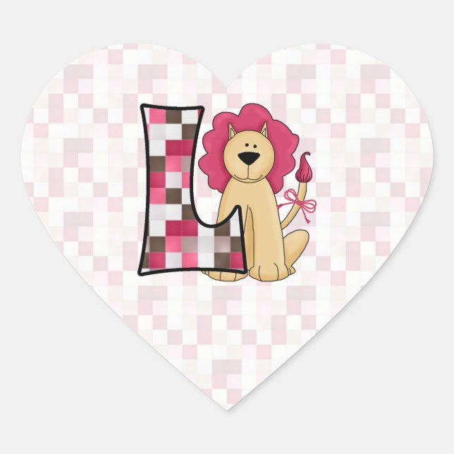 Pink Lion Monogram Letter L Heart Sticker (Front)