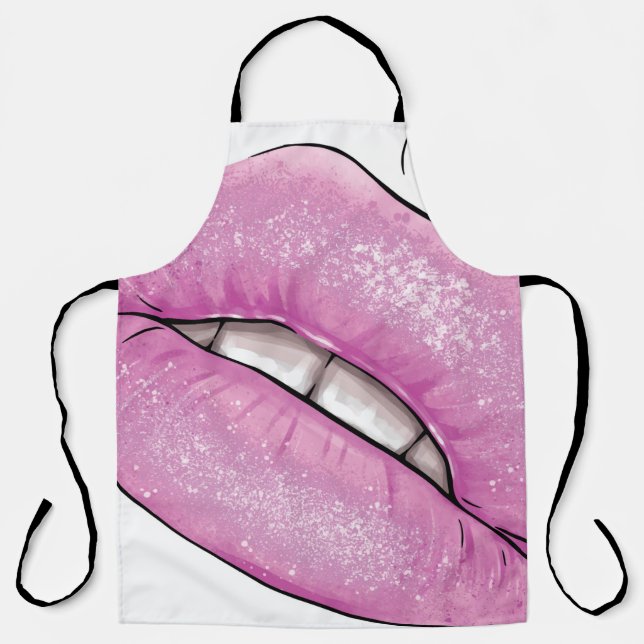 Pink lip color gloss with teeth apron (Front)