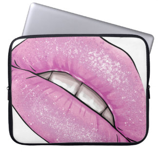 Pink lip color gloss with teeth laptop sleeve