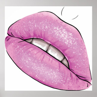 Pink lip color gloss with teeth poster
