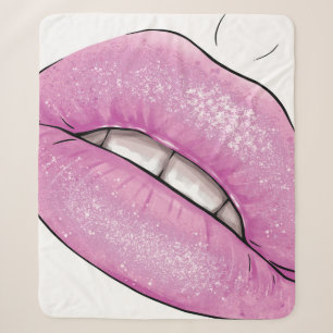 Pink lip color gloss with teeth sherpa blanket