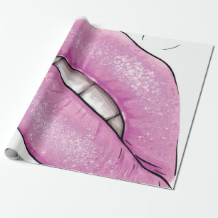 Pink lip color gloss with teeth wrapping paper