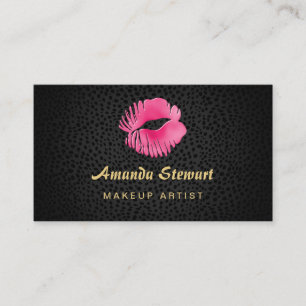 Pink Lip Gloss Kiss Black Cheetah Makeup Artist Business Card