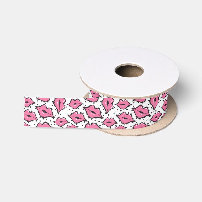 Pink Lip Kiss Lipstick & Beauty Supply Distributor Satin Ribbon (Spool)