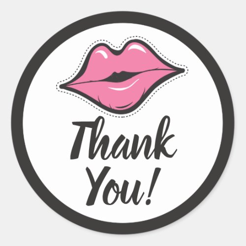 Pink Lip Kiss Lipstick  Beauty Supply Thank You Classic Round Sticker