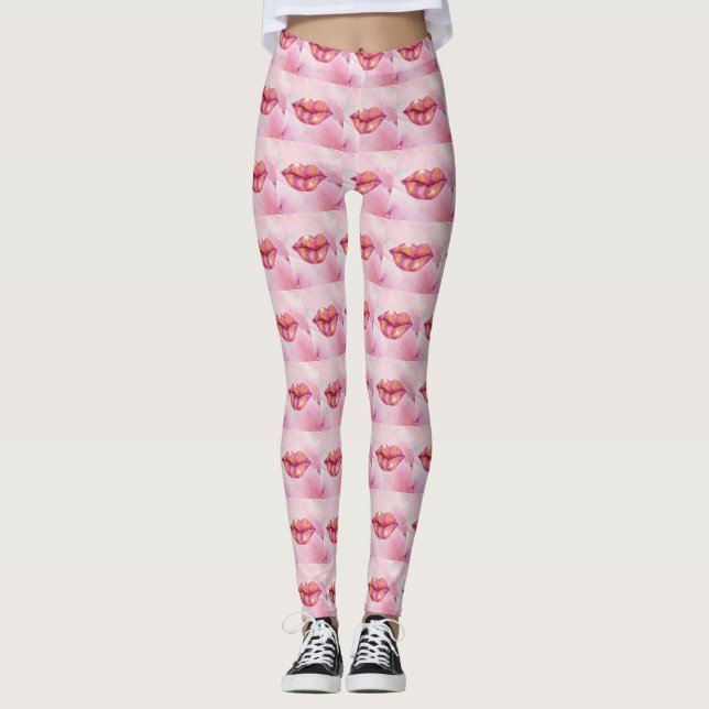 Pink Lip Leggins Leggings (Front)