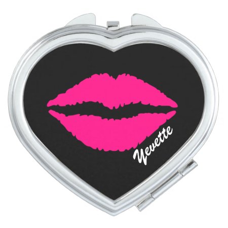 Pink Lip Print Custom Compact Mirror