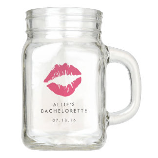 Pink Lip Print Kiss Bachelorette Party Mason Jar