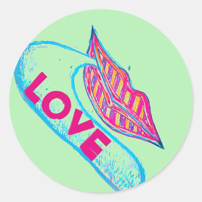 Pink lips and a word baloon or tongue classic round sticker (Front)