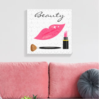 Pink Lips And Makeup Beauty Canvas Print