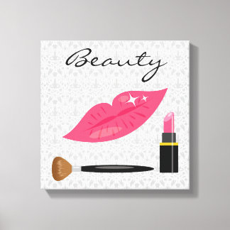 Pink Lips And Makeup Beauty Canvas Print