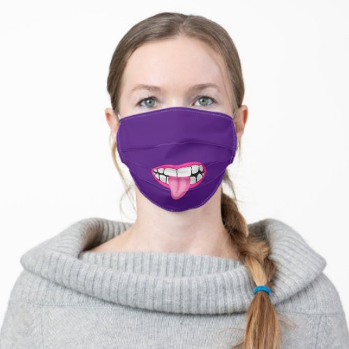 pink lips and tongue with teeth adult cloth face mask