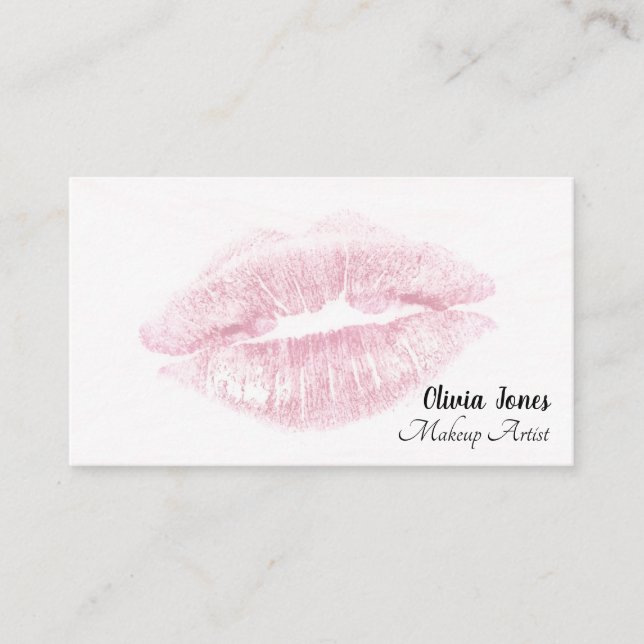 Pink Lips Background Makeup Artist Business Card (Front)