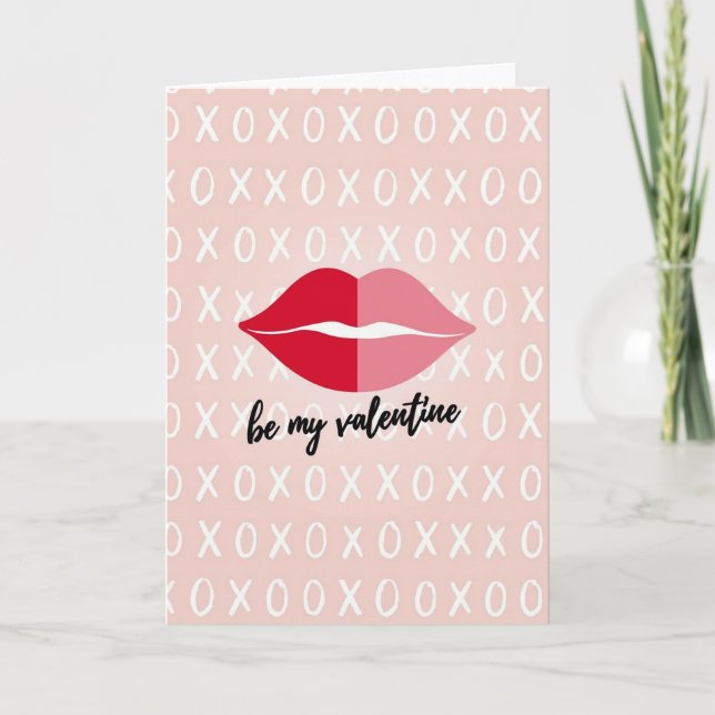 Pink Lips Be My Valentine Card (Front)