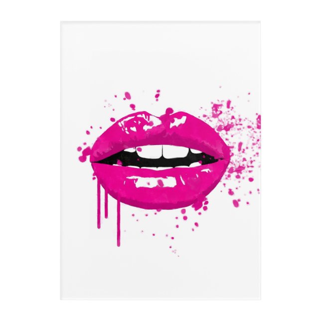 Pink lips beauty makeup kiss fashion acrylic print (Front)