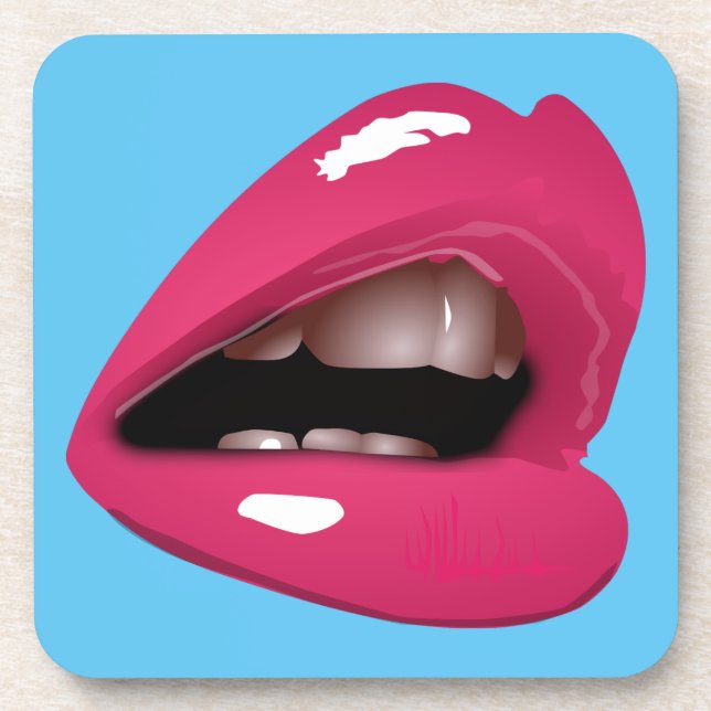 pink lips beverage coaster (Front)