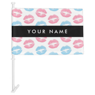 Pink Lips, Blue Lips, Kiss, Your Name, Personalise Car Flag