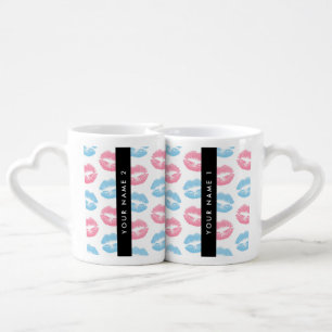 Pink Lips, Blue Lips, Kiss, Your Name, Personalise Coffee Mug Set