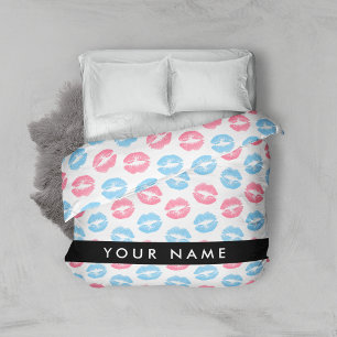 Pink Lips, Blue Lips, Kiss, Your Name, Personalise Duvet Cover