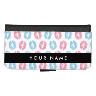 Pink Lips, Blue Lips, Kiss, Your Name, Personalise iPhone 8/7 Wallet Case