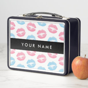 Pink Lips, Blue Lips, Kiss, Your Name, Personalise Metal Lunch Box