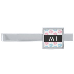 Pink Lips, Blue Lips, Kiss, Your Name, Personalise Silver Finish Tie Bar