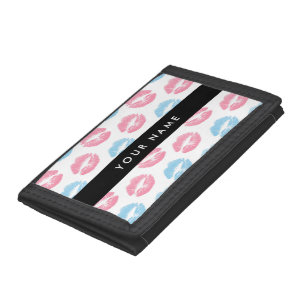 Pink Lips, Blue Lips, Kiss, Your Name, Personalise Tri-fold Wallet