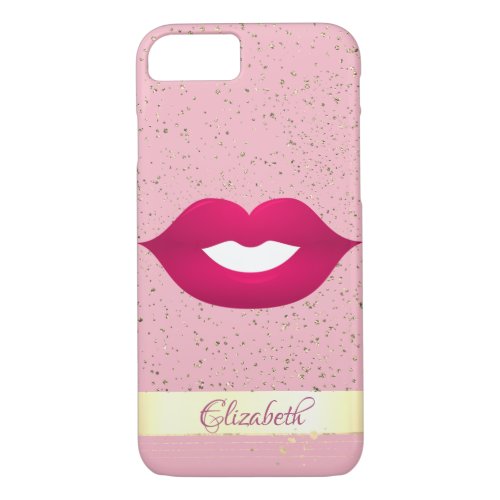 Pink Lips Confetti Gold Stripe _ Personalized iPhone 87 Case