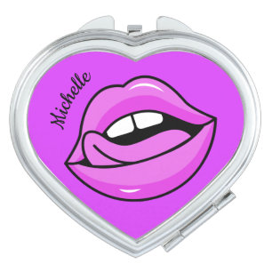 Pink Lips custom name pocket mirror