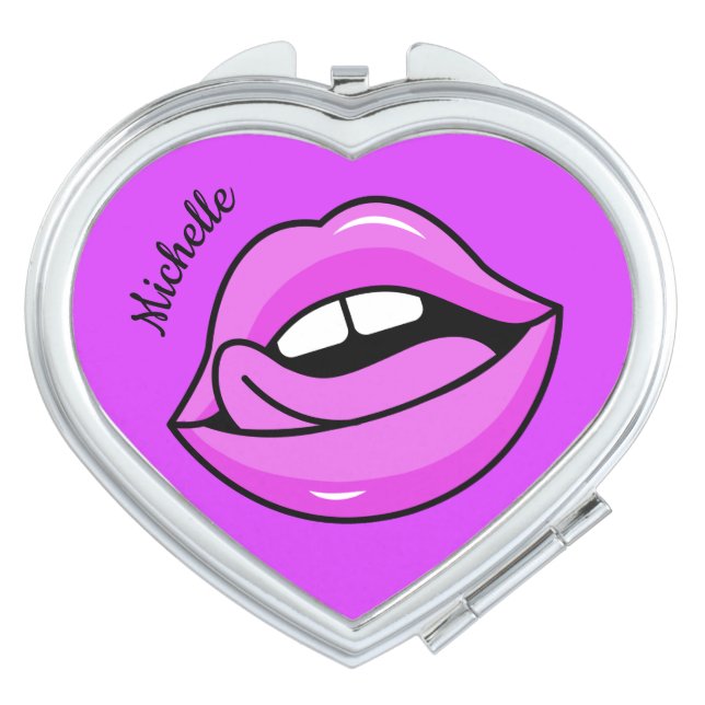 Pink Lips custom name pocket mirror (Front)