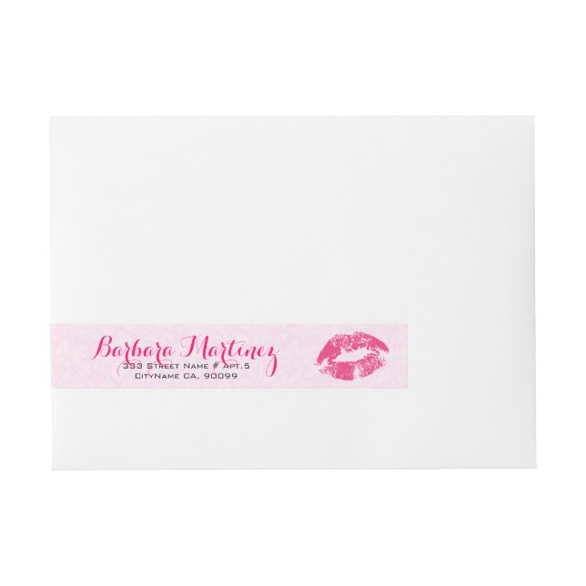 Pink Lips & Damasks Makeup Artist Design Wrap Around Address Label (Front)