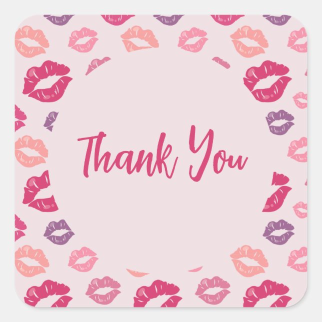 Pink Lips Glam Party Thank You Favor Sticker (Front)