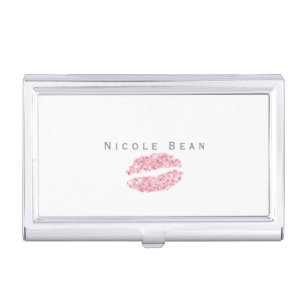Pink Lips Glitter Kiss Glam Business Card Holder