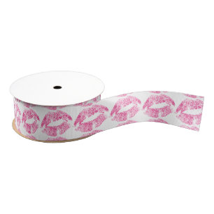 Pink Lips Glitter Pattern Grosgrain Ribbon