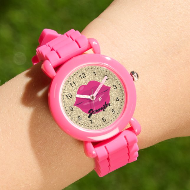  pink lips gold glitters personalized girl watch (Creator Uploaded)