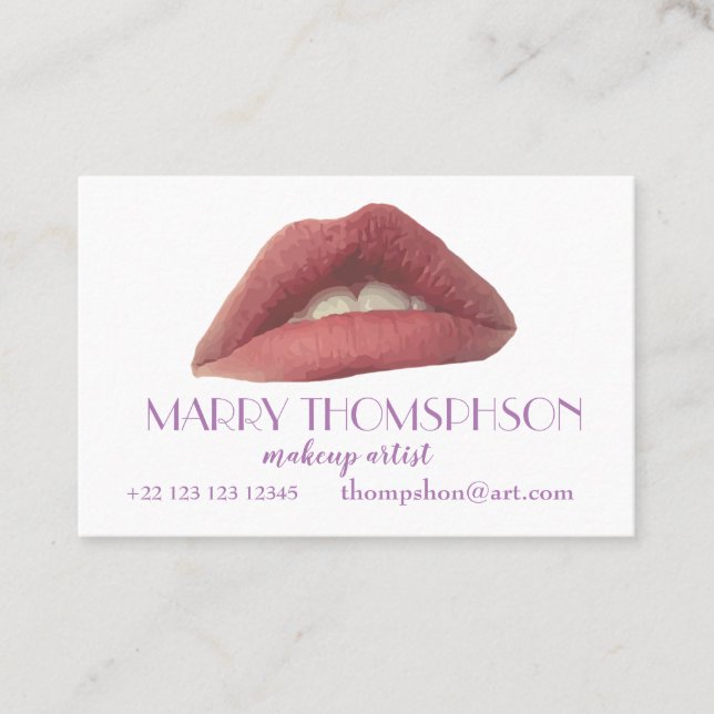 Pink Lips, Golden Dots  Elegant Business Card (Front)