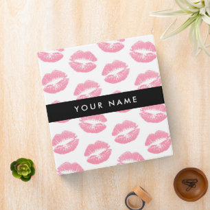 Pink Lips, Kiss, Lipstick, Your Name, Personalise 3 Ring Binder