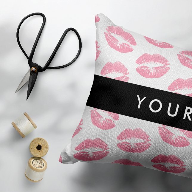 Pink Lips, Kiss, Lipstick, Your Name, Personalise Accent Pillow (Creator Uploaded)